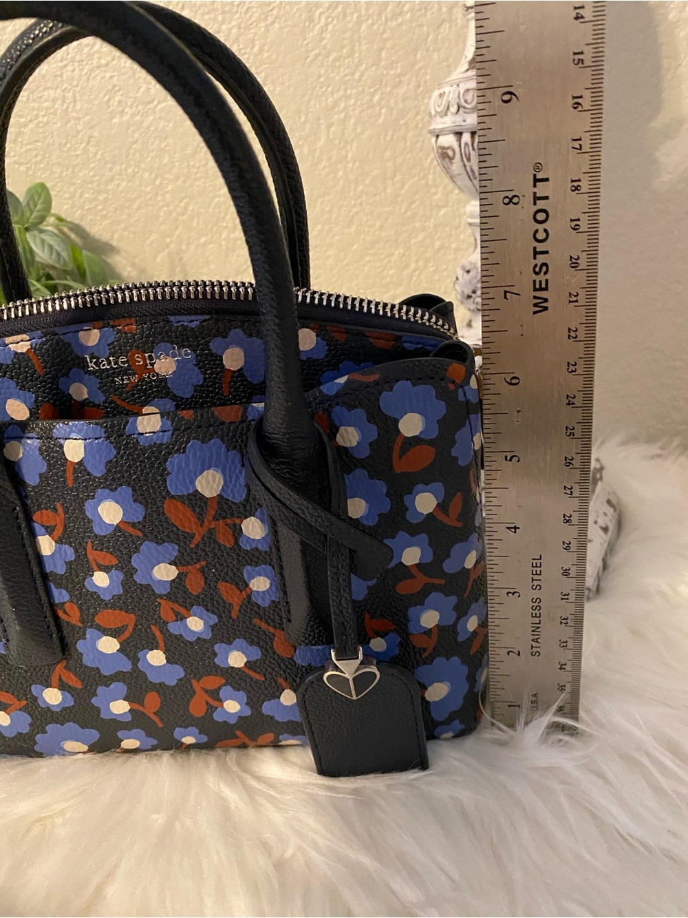 kate spade Blue Floral Small Satchel w/ adjustable detachable crossbody like new - Picture 12 of 15